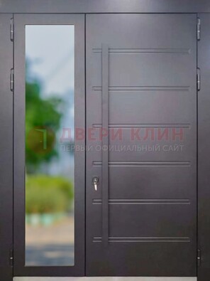 Чёрная двухстворчатая металлическая дверь со стеклом ДС-60 в Котельниках