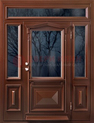 Коричневая металлическая дверь со стеклом ДС-67 в Котельниках