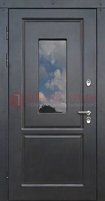 Чёрная металлическая дверь со стеклом ДС-77 в Котельниках