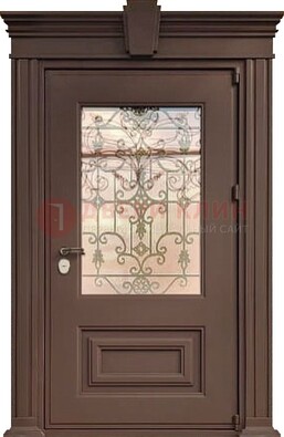 Металлическая дверь со стеклом и ковкой в классическом стиле ДСК-185 В Ижевске
