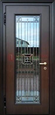 Железная дверь с большим стеклом и ковкой ДСК-187 в Котельниках