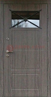 Уличная дверь со стеклом и ковкой вверху ДСК-190 