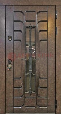 Современная стальная дверь со стеклом и ковкой ДСК-193 