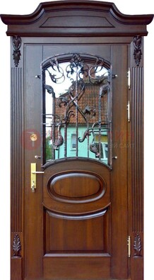 Классическая стальная дверь с Виноритом со стеклом и ковкой ДСК-208 в Балашихе