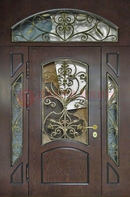 Входная дверь Винорит со стеклом и ковкой и фрамугами ДСК-213 в Кубинке