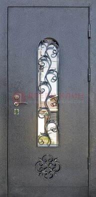 Темная стальная дверь Порошок со стеклом и ковкой ДСК-217 в Котельниках