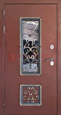 Уличная дверь Порошок со стеклом и ковкой для дома ДСК-218 в Котельниках