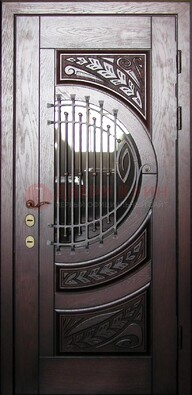 Одностворчатая входная дверь со стеклом и ковкой ДСК-21 в Краснознаменске