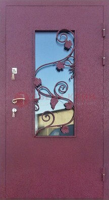 Железная дверь Порошок со стеклом и ковкой лозы ДСК-220 в Котельниках