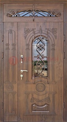 Распашная стальная дверь Винорит со стеклом и ковкой ДСК-232 в Котельниках