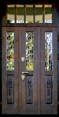 Стальная дверь Винорит со стеклом и ковкой с фрамугой ДСК-233 в Котельниках