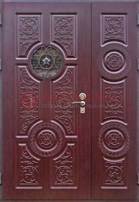 Красная железная дверь Винорит со стеклом и ковкой ДСК-235 в Котельниках
