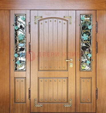 Железная дверь Винорит со стеклом и ковкой лозы ДСК-236 в Котельниках