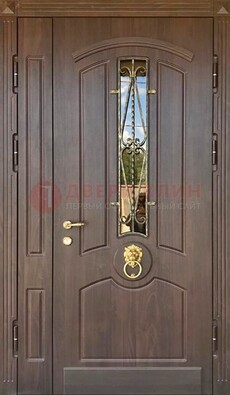 Стальная полуторная дверь Винорит со стеклом и ковкой ДСК-237 в Иваново