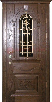 Железная дверь со стеклом и ковкой в классическом стиле ДСК-23 в Пскове