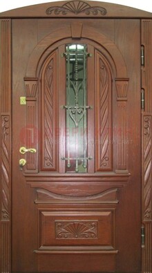 Узорная железная дверь массив со стеклом и ковкой ДСК-247 в Курске