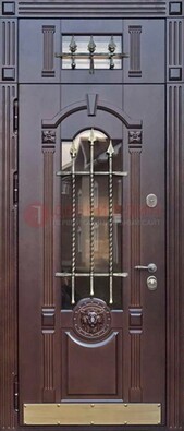 Металлическая дверь массив со стеклом и ковкой с фрамугой ДСК-249 в Котельниках