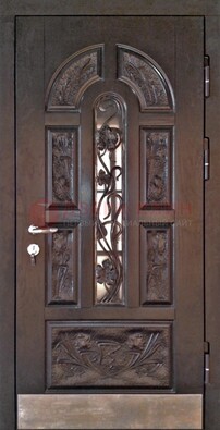 Металлическая дверь Винорит со стеклом и ковкой для коттеджа ДСК-255 в Липецке