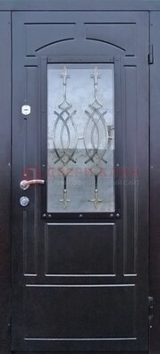 Черная уличная дверь Винорит со стеклом и ковкой ДСК-259 в Шатуре