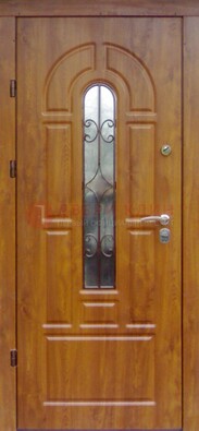 Железная дверь с Виноритом стеклом и ковкой для входа ДСК-261 в Ногинске