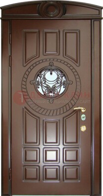 Шоколадная металлическая дверь Винорит со стеклом и ковкой ДСК-269 в Дмитрове