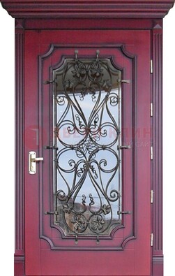 Красная стальная дверь Винорит со стеклом и ковкой ДСК-271 в Котельниках