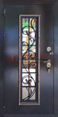 Железная дверь с порошковым напылением стеклом и ковкой ДСК-279 в Котельниках