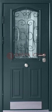Прочная дверь со стеклом и ковкой с декоративным элементом ДСК-27 в Лыткарино
