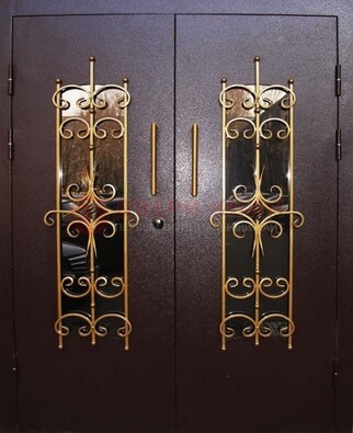 Металлическая дверь с ковкой и остеклением ДСК-49 в Котельниках