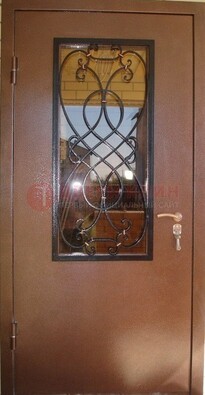 Металлическая дверь со стеклом и ковкой ДСК-51 на дачу в Шатуре