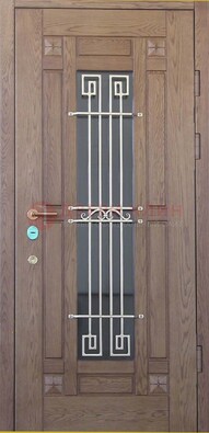Стандартная железная дверь со стеклом темным и ковкой ДСК-5 в Котельниках