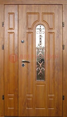 Стальная дверь со стеклом и цветной ковкой ДСК-78 для панельного дома в Котельниках