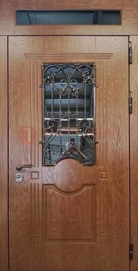 Металлическая входная дверь со стеклом и ковкой для дома ДСК-96 в Оренбурге