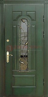 Железная дверь со стеклом и ковкой ДСК-9 для офиса В Ижевске
