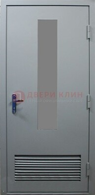 Серая металлическая техническая дверь с декоративной вставкой ДТ-14 в Тамбове