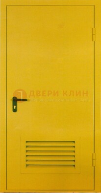 Желтая металлическая техническая дверь с вентиляционной решеткой ДТ-15 в Казани