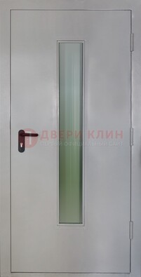 Белая металлическая техническая дверь со стеклянной вставкой ДТ-2 в Казани
