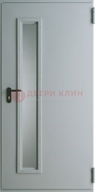Белая железная техническая дверь со вставкой из стекла ДТ-9 в Ставрополе