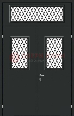 Черная железная тамбурная дверь с декоративными вставками ДТМ-16 в Коломне