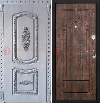 Железная дверь с узором и виноритом внутри Тисненый орех ДВТ-102 в Котельниках