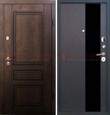 Входная дверь Итальянский орех с МДФ с черным стеклом ДМ-1199 в Котельниках
