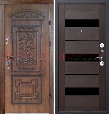 Стальная коричневая филенчатая дверь с виноритом и темной МДФ ДВТ-122 в Котельниках