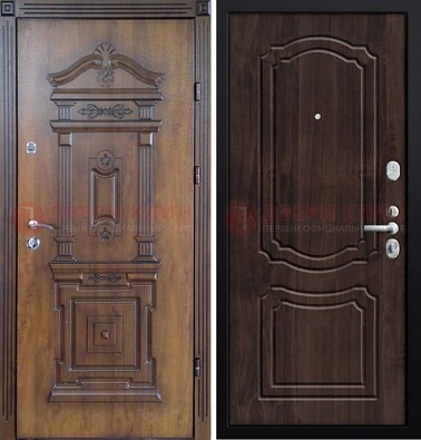 Темная железная филенчатая дверь с виноритом Тисненый орех внутри ДВТ-132 в Котельниках