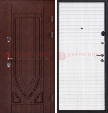 Уличная темная филенчатая дверь с виноритом и МДФ Белый ясень ДВТ-141 в Казани