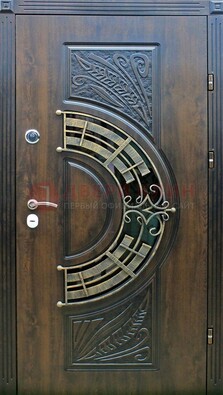 Металлическая филенчатая дверь с виноритом и стеклом ДВТ-144 в Котельниках