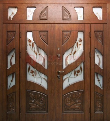 Элитная двухстворчатая дверь с витражным стеклом ДВТ-173 в Котельниках