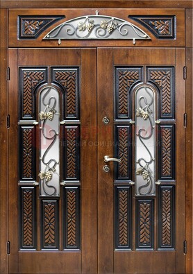 Входная двухстворчатая дверь с виноритом и ковкой ДВТ-183 в Котельниках