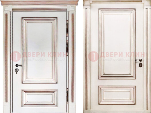 Белая металическая дверь с виноритом для дома ДВТ-239 в Котельниках