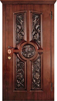 Филенчатая металлическая дверь с виноритом и резьбой ДВТ-69 в Казани