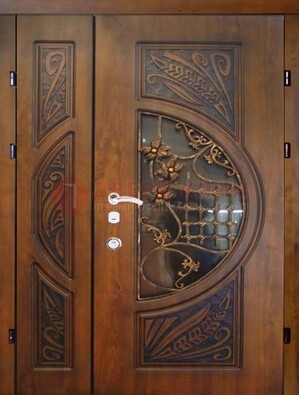 Металлическая дверь с виноритом и резной панелью внутри ДВТ-70 в Котельниках